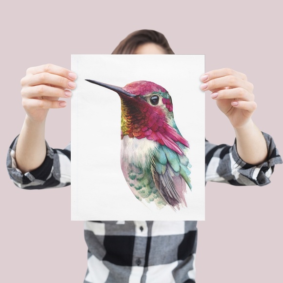 Watercolor Hummingbird Wall Art Print, Unframed - Enchanting Nature-Inspired - Picture 4 of 6